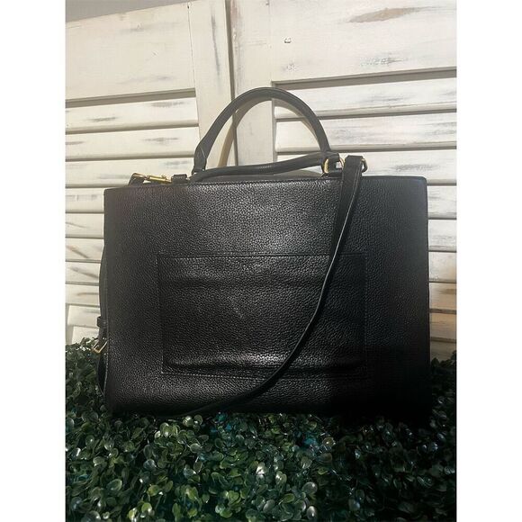 Tory Burch Britten Black Leather Tote Bag with Gold Hardware - Picture 4 of 16